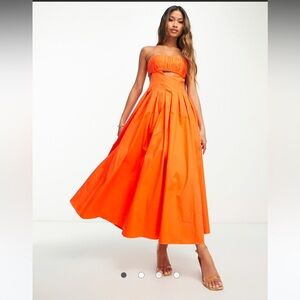 ASOS DESIGN cotton structured midi dress with ruched bust